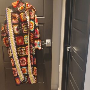 70sColorfulhandmade Crochet Patchwork Coat With a Hood🩷